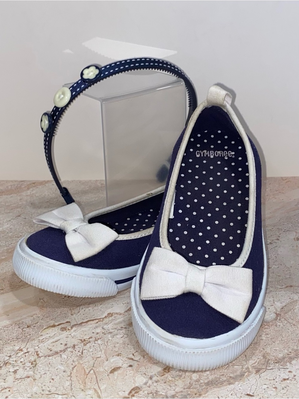 Gymboree Girls Navy and White Bow Skimmers Size 10 and Navy Headband